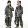Kinder Hip Hop Anzug grau lange Ärmel Overalls Hemd Hosen Jungen Street Dance Kostüm Mädchen Jazz Performance Kleidung bl11815