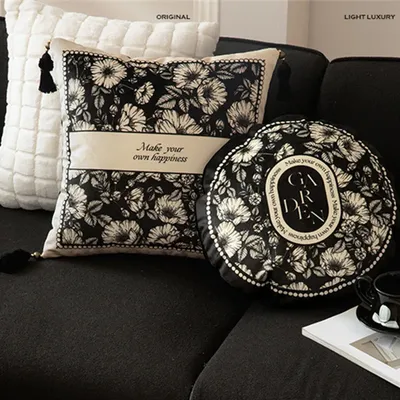 Luxus-Samt-Kissen bezug Heim dekoration, Schwarz-Weiß, Kissen bezug, Blumenhaus, Vintage Coach Sofa Image