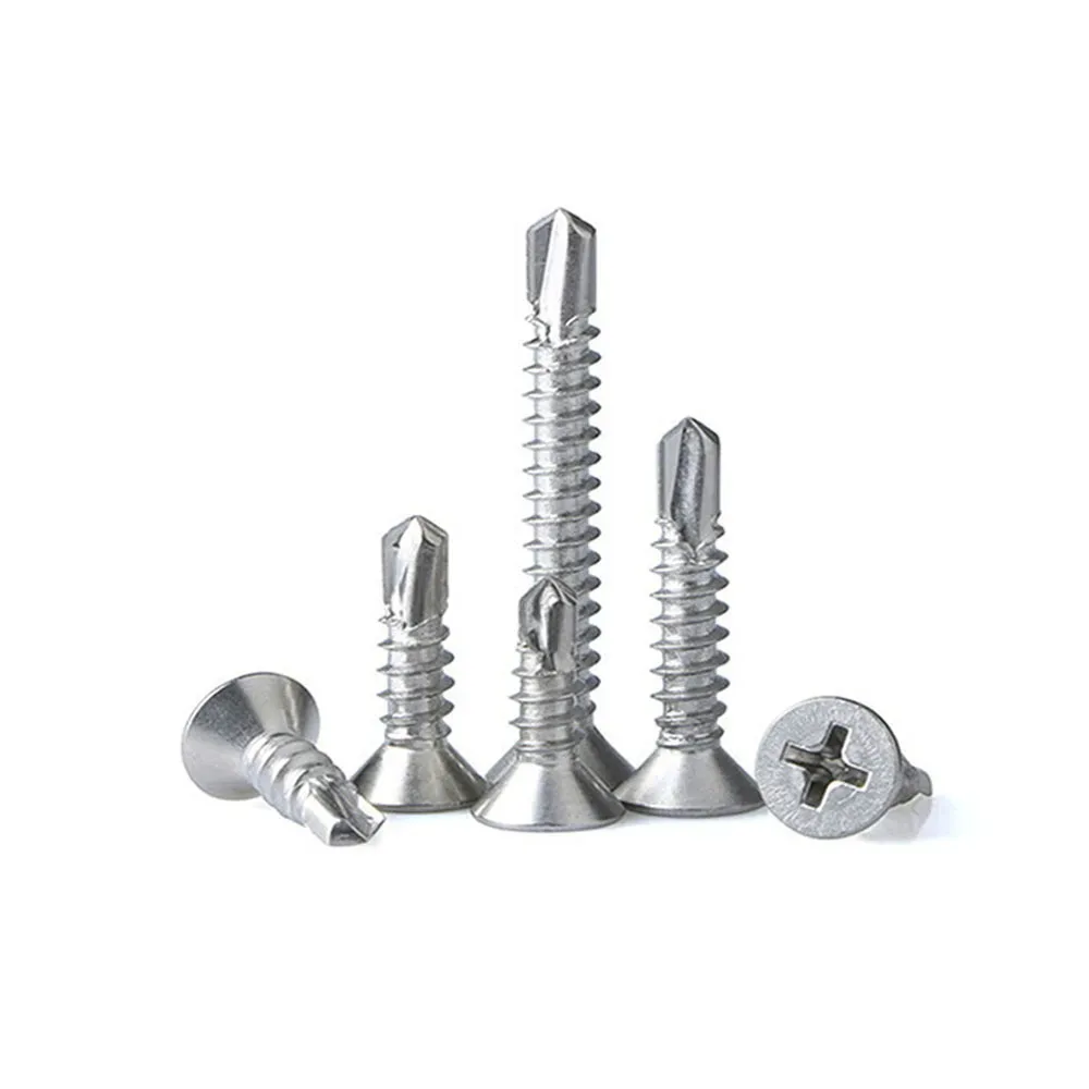 DIN7504P 304/316/410 Edelstahl Kreuz Phillips Flachkopf Selbstschneidende Bohrschraube Bolzen M3,5 M3,9 M4,2 M4,8 M5,5 M6,3 Image