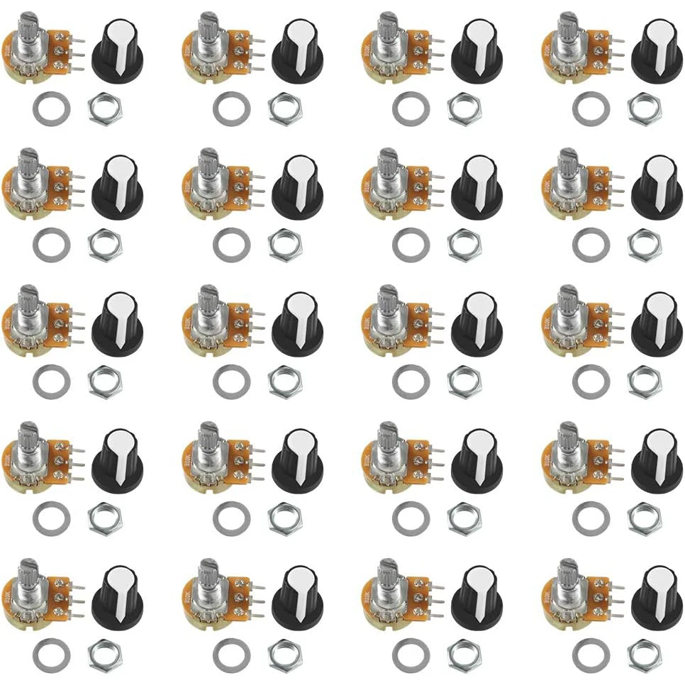 5 Sets WH148 1K 10K 20K 50K 100K 500K Ohm 15mm 3 Pin Linear Taper Drehpotentiometer Widerstand für Arduino mit AG2 weißer Kappe Image