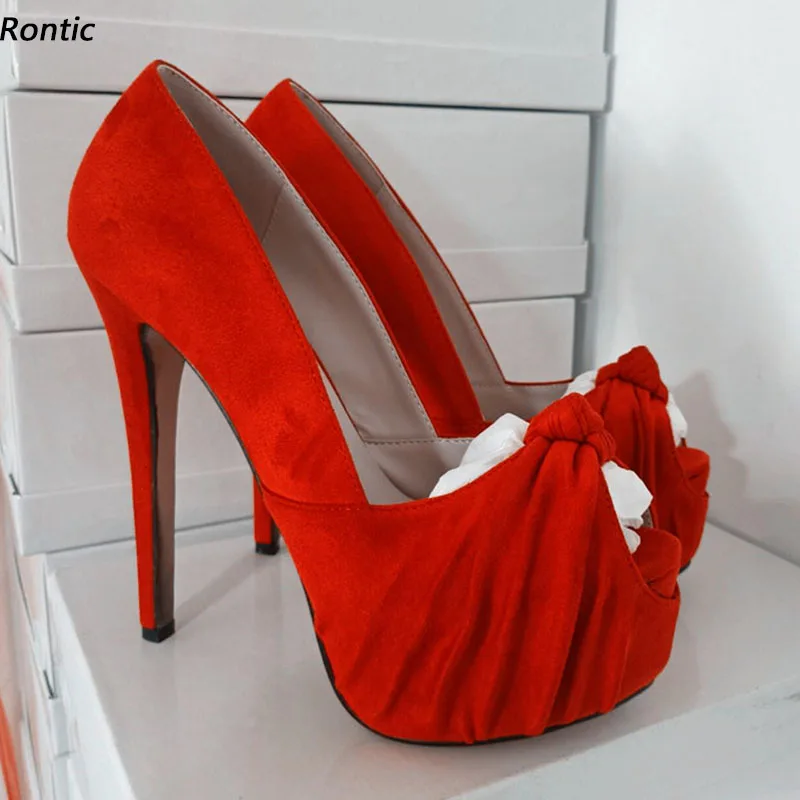 Rontic Handgemachte Frauen Plattform Pumpen Faux Wildleder Ultra High Heels Peep Toe Herrliche Rote Rosa Blau Party Schuhe Damen UNS größe 5-20