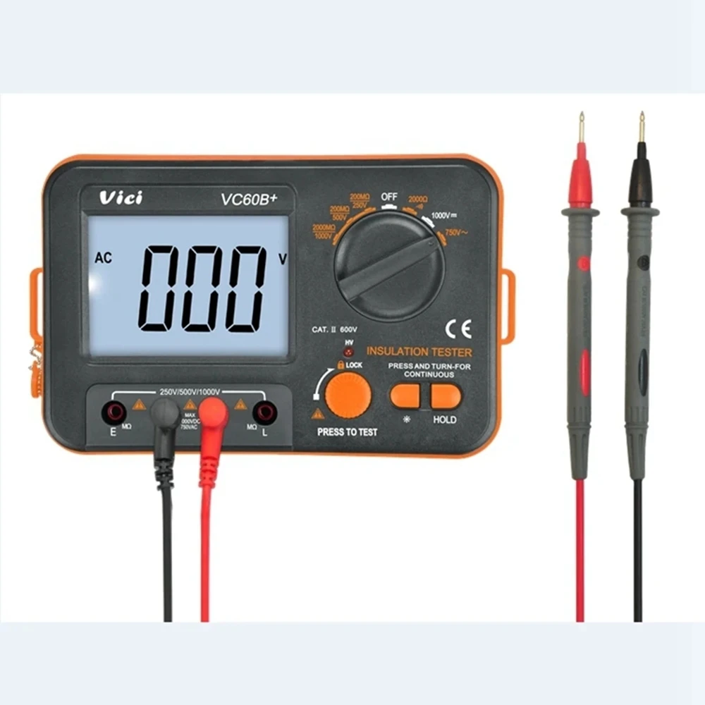 Vici vc60b digitaler isolation widerstands tester lcd elektronisch 1000v dc/ac voltmeter 0.1 ~ 2000m ohm megohm meter daten halten alarm Image