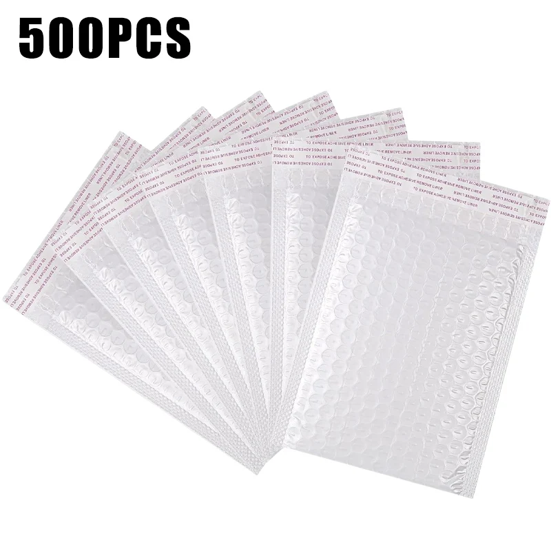 500 Stück Poly-Luftpolsterumschläge, gepolsterte Umschläge, selbstklebende, mit Luftpolsterfolie gefütterte, wasserdichte Kissen-Versandumschläge, weiß Image