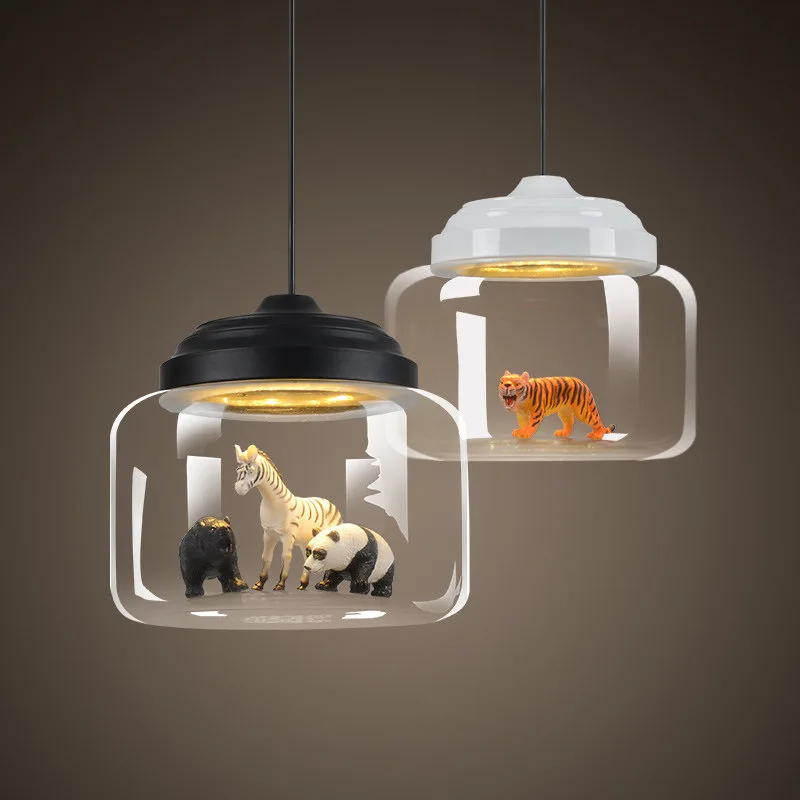 Moderne LED Anhänger Licht Glas Lampenschirm Tier Leuchte Lesen Kinder Wohnzimmer Nette Decor Hängen Suspension Lampe