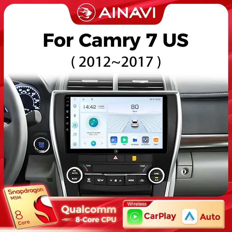 Ainavi Auto-Multimedia-Player für Toyota Camry 7 XV 50 55 US-Version 2012 2013 2015 2017, drahtloses Carplay Android Auto 4G Wifi Image