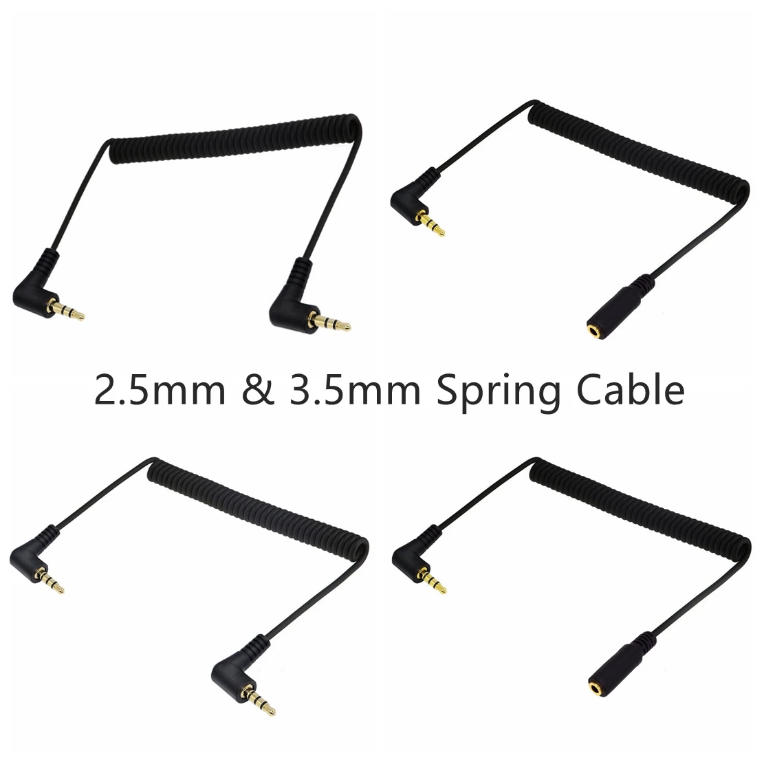 50 cm-150 cm 90-Grad-Audio-Klinkenkabel 3,5 mm TRS auf 3/4-polig 3,5/2,5 mm TRRS Kopfhörer Stereo Audio AUX Feder-Spiralkabel Image