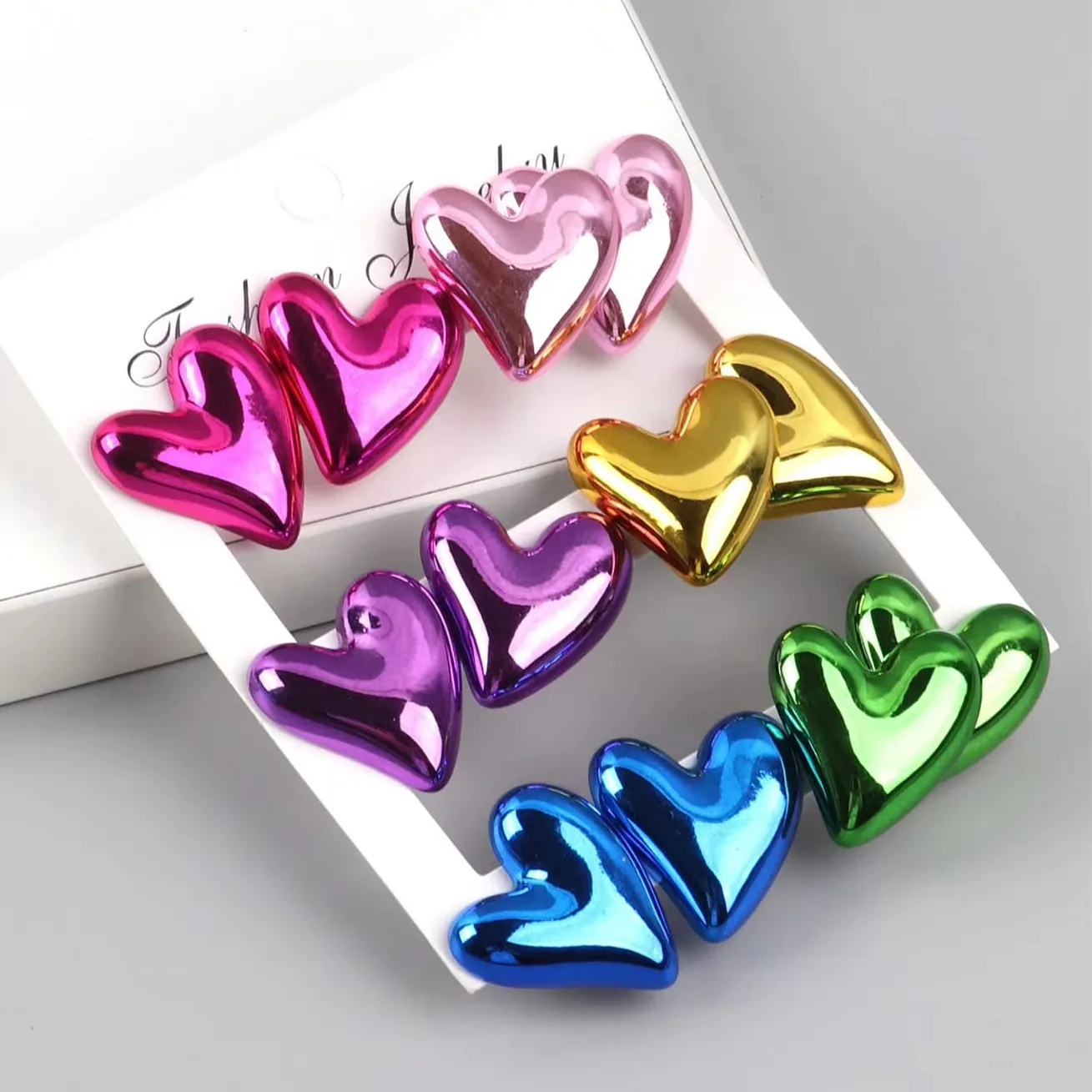 12 teile/satz Metallic Farbe Geometrische Acryl Y2K Stud Ohrringe für Frauen Rock Herz Stern Bowknot Quadrat Ohrring Vintage-Schmuck Image