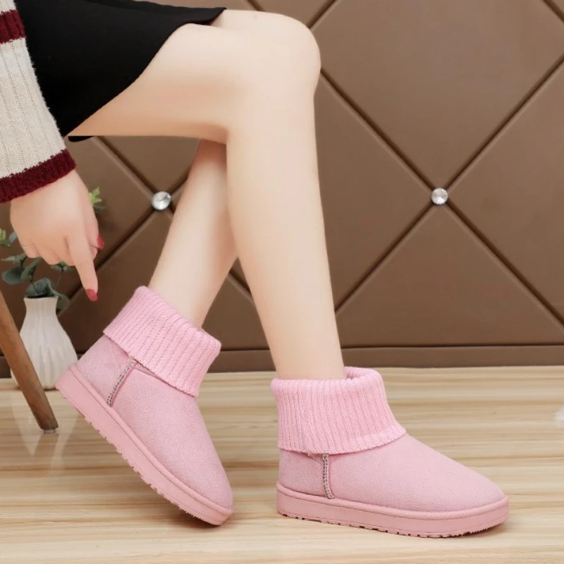 Damen-Schneestiefel, rosa, elastisch, Damenschuhe, Wildleder-Stiefeletten, runde Zehen, Knöchel, schick und elegant, Trend 2025, Stiefel, Winterschuhe, Gyaru