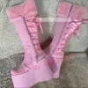 Rosa Pelz besatz Plattform Knies tiefel Frauen süße Rücken Satin Bänder Keile Schuhe Mädchen Spleißen Streetwear niedlichen Seiten reiß verschluss Stiefel