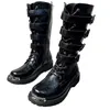 Punk Metall Dekor Gürtels chnalle Mitte der Wade Gothic lange Stiefel für Männer runde Zehen schnüren dicke Sohlen Ritter Stiefel Winter Outdoor-Schuhe