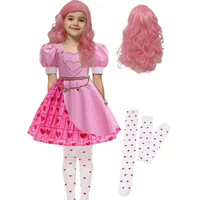 Mädchen Film Rise Rot Rosa Herz Druck Prinzessin Kleid Mit Schärpen Zubehör Für Kinder Halloween Image