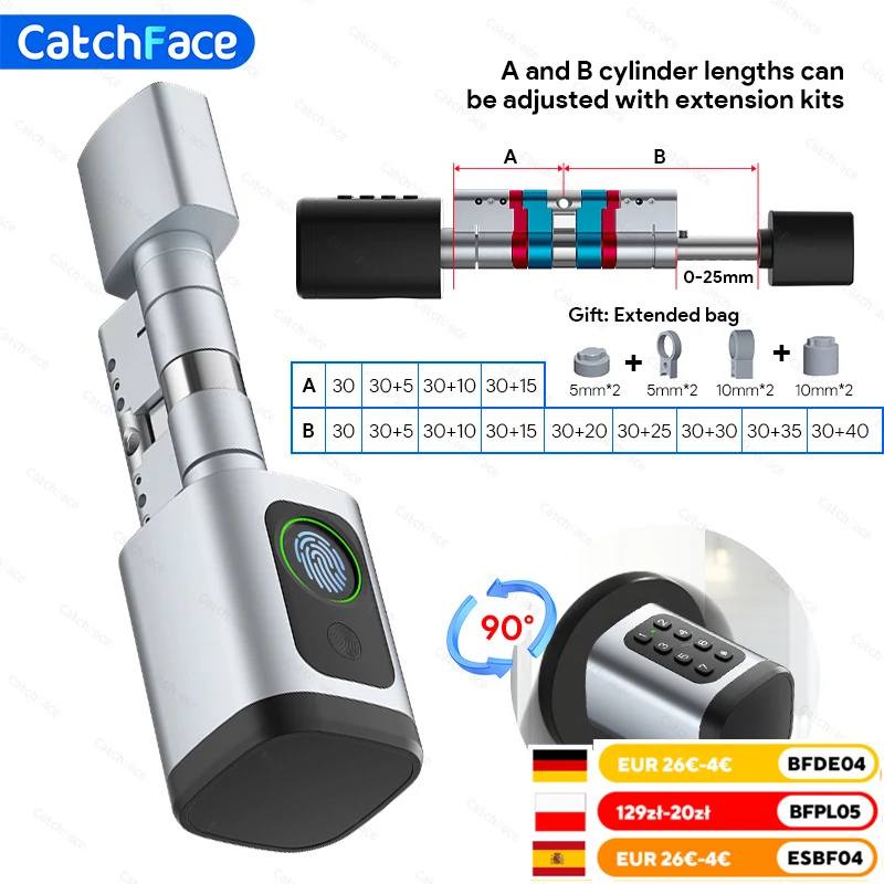 V1 Pro+ Version Einstellbares TTLock TTHotel APP Fingerabdruck-Passwort Digitales RFID-Kartenzylinder Intelligentes Türschloss für Zuhause für Hotel Image