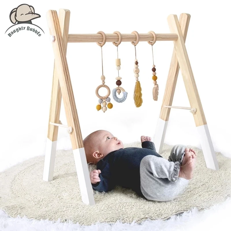 1Set Baby Fitness Rahmen Baby Gym Mobile Suspension Baby Zimmer Dekoration Neugeborenen Baby Aktivität Zubehör Holz Rasseln Spielzeug Image