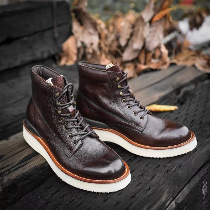 Neue Handgemachte Männer Vintage Britischen Knöchel Stiefel Herbst Winter Kuh Leder Schuhe Goodyear Runde Kappe Werkzeug Wüste Motorrad Stiefel