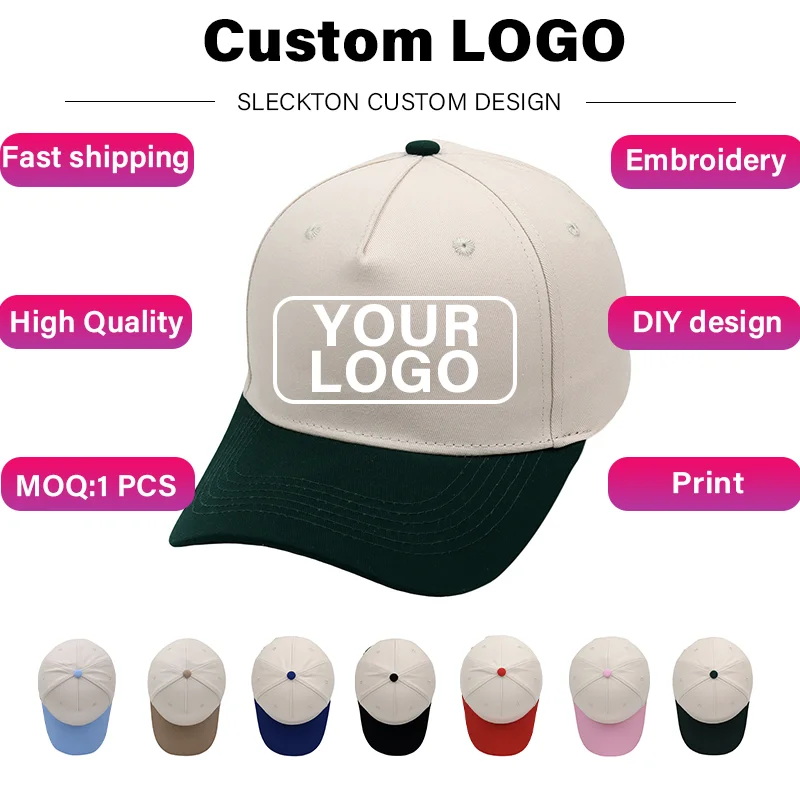 SLECKTON Benutzerdefinierte Logo Baseball Caps für Männer und Frauen Logo Stickerei Druck Mode Spleißen Baumwolle Hut Erwachsene Sonnenhut Großhandel Image
