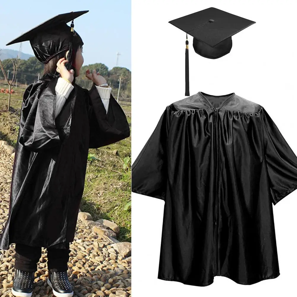 1Set Unisex Kinder Abschluss Robe Hut Set Reißverschluss Lose Quaste Kindergarten Abschlussfeier Kleid Kappe Quaste Set Image