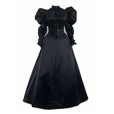 Damen Gothic Viktorianisches Kleid Renaissance Ballkleid Vampir Rokoko Kostüm Schwarz Image