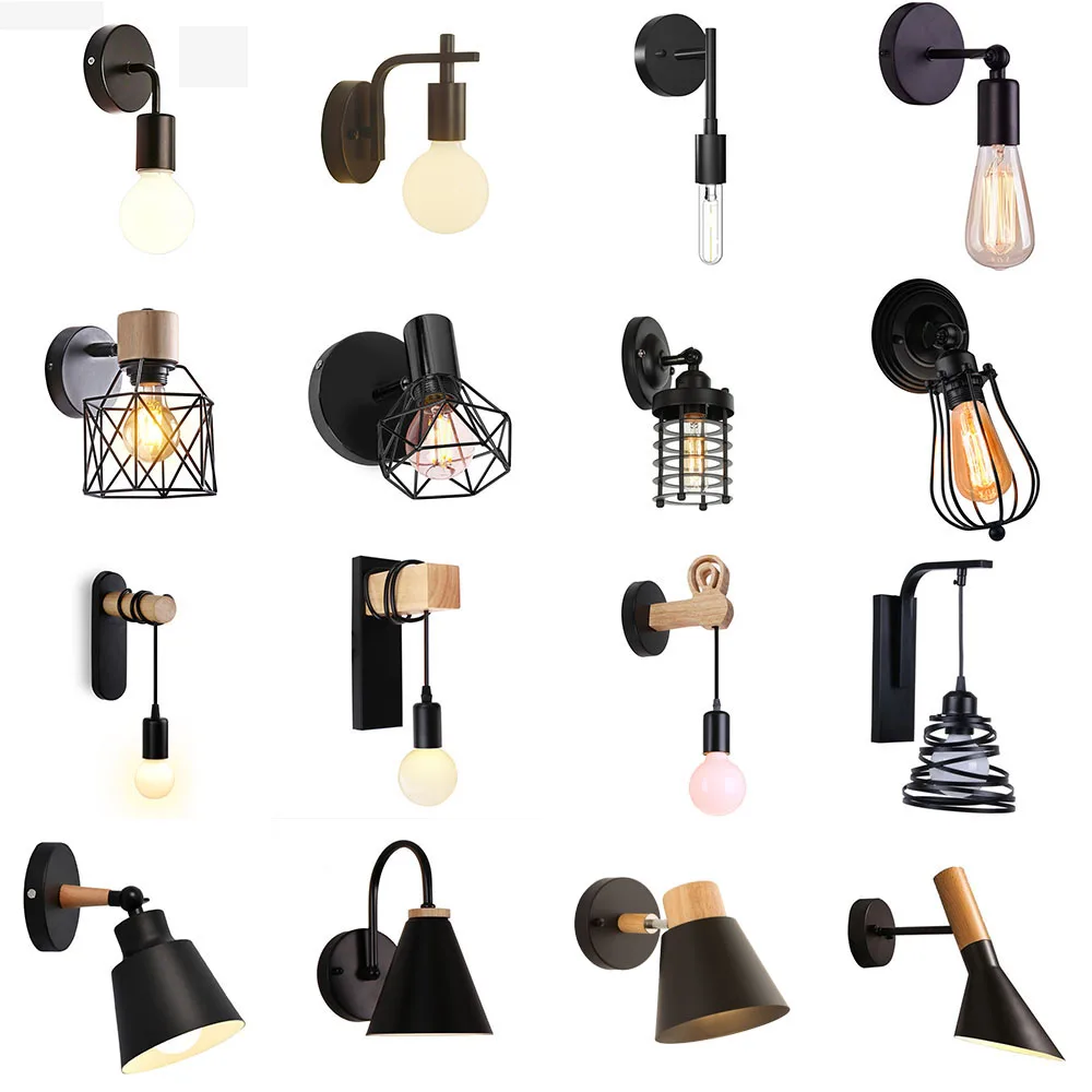 Nordische Holz-Wandleuchten Schlafzimmer Nachttischlampe Schwarz Kreative Moderne E27 Wandlampen Hängeleuchte LED Heimbeleuchtung Wandlampe Raumdekoration