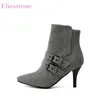 Verkauf Marke Neue Glamour Grau Schwarz Frauen Stiefeletten High Heels Dame Kleid Schuhe Plus Große