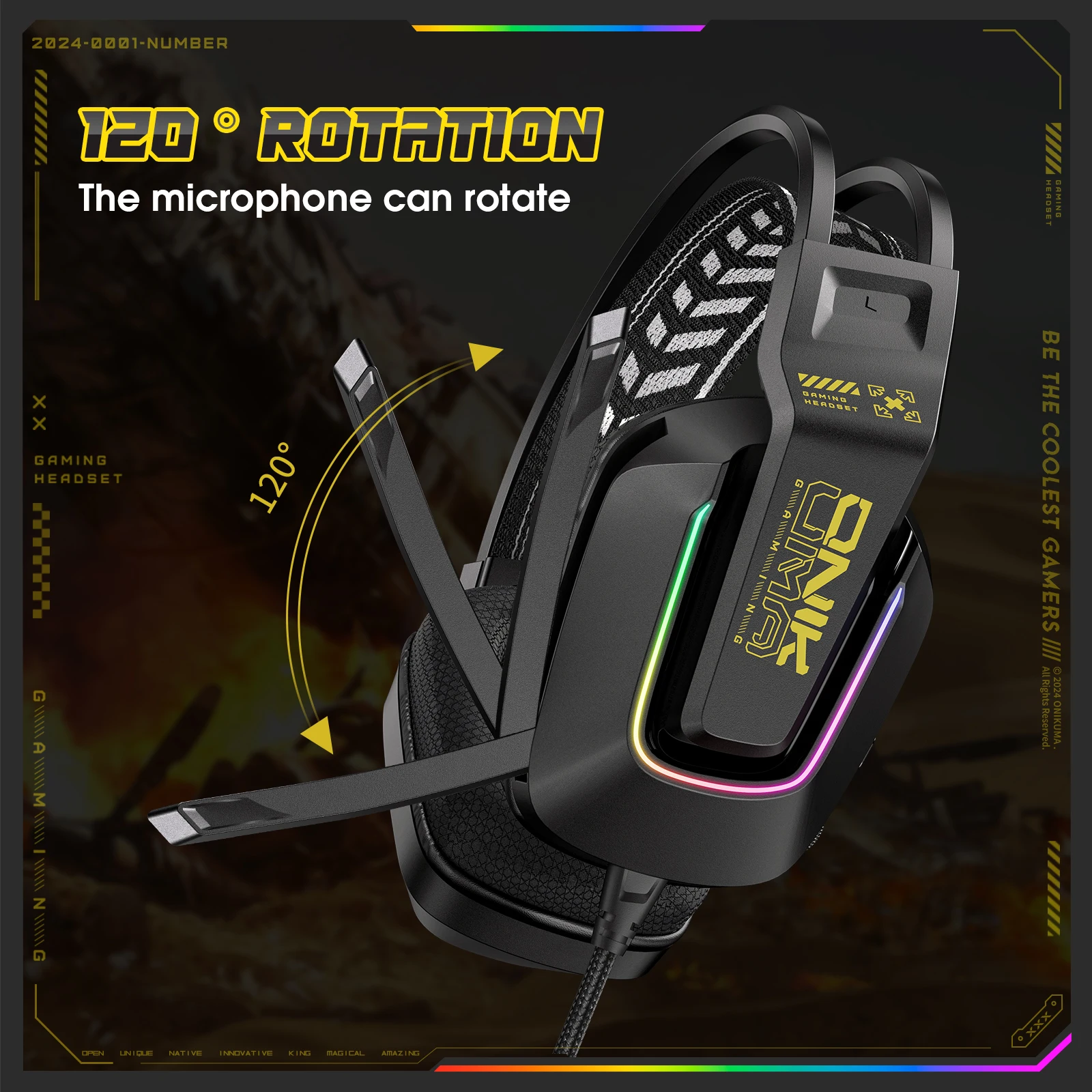 Onikuma x13 kabel gebundenes Gaming-Headset mit RGB-Bunt beleuchtung Kabel gebundene Kopfhörer Over-Ear-Kopfhörer Leichter RGB-Licht kopfhörer Image