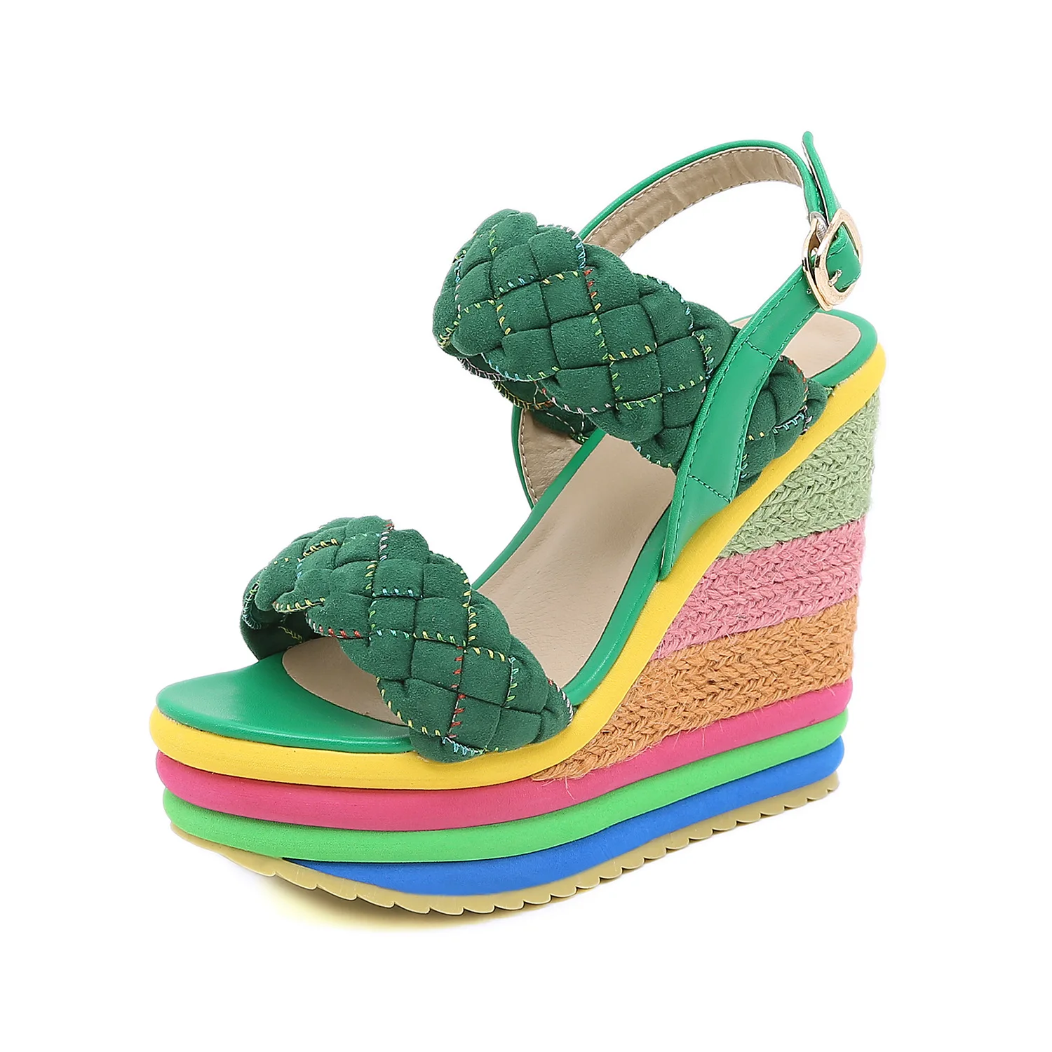 Plus Size 34-43 Schuhe für Frauen Sommer 2024 Regenbogen Keils andalen Open Toe Sandal ias Plattform High Heel lässig römische Damenschuhe