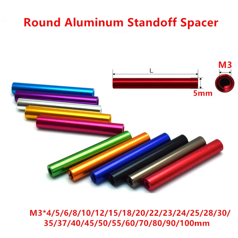 10 teile/los m3 Aluminium abstands halter d = 5mm eloxierte bunte Aluminiums äulen stangen runde Abstands halter länge 4mm bis 100mm Image