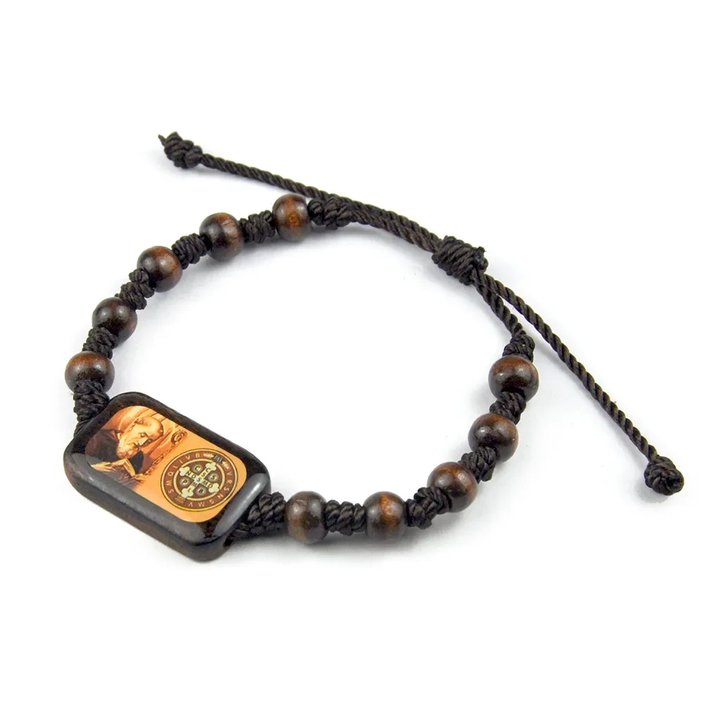 Religion Holz Rosenkranz Armband für Männer Quadrat bunte Jesus Jungfrau Mary Ikonen Charme Gebets perlen Kette Frauen christlichen Schmuck Image