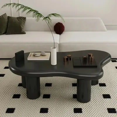 47.24" Wooden Cloud Coffee Table Modern Cute Irregular Tea Table Center Table with 4 Cylindrical