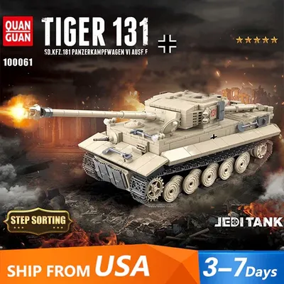 Military WW2 Tiger Panther Medium Tank 131 Panzer Remote Building Blocks Set with 6 Figures Model