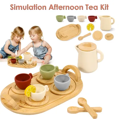 14 Pcs Simulation Afternoon Tea Set Creative Simulation Role Play Wooden Toy Tea Set Early Education