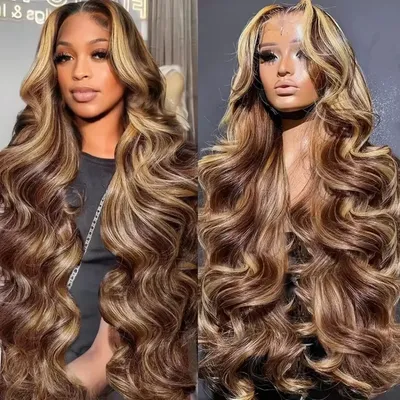13x4 13x6 Full Frontal Lace 200 Density P4/27 Prepluck Colored Body Wave Frontal Wig HD Transparent Lace Human Hair Wigs