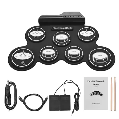 2022New Folding Silicone Hand Roll USB Electronic Drum Portable Practice Drums Pad Kit With Drumsticks Sustain Pedal