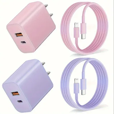 For iPhone14 Charger,20W PD Dual Port Power Wall Charger With 6FT Lightning Charging Cable