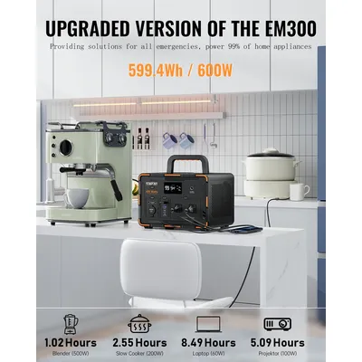 EM600 Portable Power Station, 599Wh Solar Generator, AC/DC/USB-C Outputs, Wireless Charging for