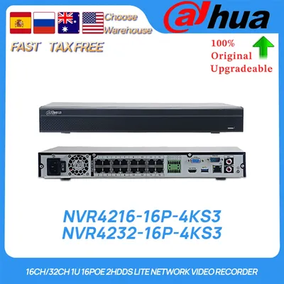 Dahua Original NVR4216-16P-4KS3 NVR4232-16P-4KS3 16CH/32CH 1U 16PoE 2HDDs Lite AI Network Video