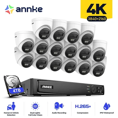 ANNKE 16CH 4K Ultra HD POE Network Video Security System 8MP H.265 NVR With 12X 8MP 30m EXIR Night