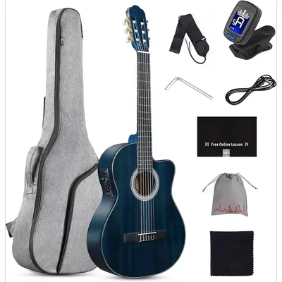 Electric Guitar, 39 Inch Cut Nylon String Classical Built-in Pickup Kit, Equipped with 4-band EQ