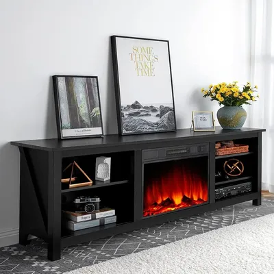 Fireplace TV Stand, Wood Texture Entertainment Center with 23'' Electric Fireplace, Farmhouse