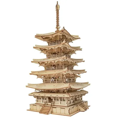 Robotime Five-Storied Pagoda 3D Puzzle Wooden Craft Kits DIY Model Building Kit Best Gift for Kids