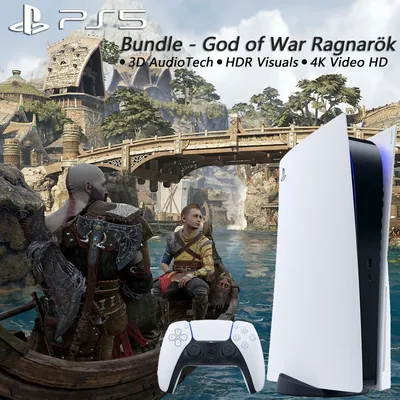 Sony PS5 PlayStation 5 Digital Edition Bundle - God of War Ragnark, Optical Drive Version Games
