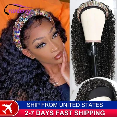 Wet And Wavy Deep Curly Wave Headband Wig Full Machine Made Curly Wave Human Hair Wig No Glue Easy
