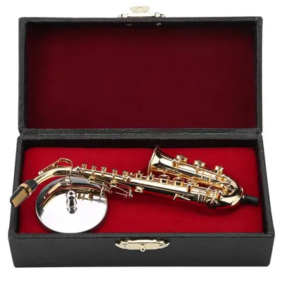 Miniature Alto Saxophone Model with Stand & Case - Gold Plated Musical Instrument Replica Ornament