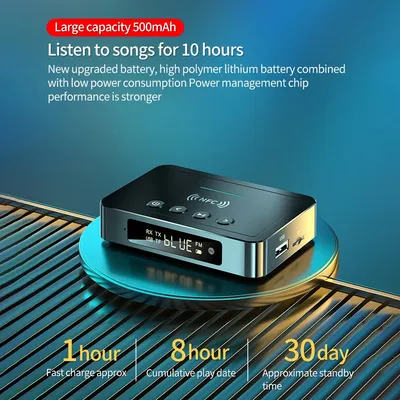 NFC Bluetooth-compatible 5.0 Transmitter Receiver AUX 3.5mm Jack LED Digital Display Wireless FM