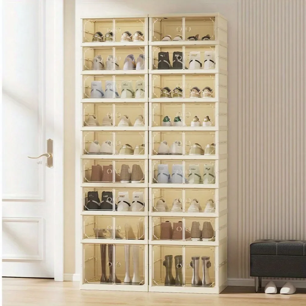 Portable Folding Shoe Rack Shoe Organizer Storage Box With MaClear Door For Closet Entryway Storage Containers Binsgnetic
