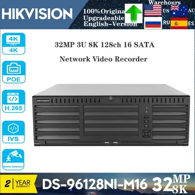 Original Hikvision 32MP 128CH 3U 8K DS-96128NI-M16 NVR 16 SATA Network Video Recorder Support