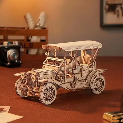 Robotime Vintage Car 3D Wooden Puzzle Retro Car Model Kits for Antique Car Lovers Aesthetic Home