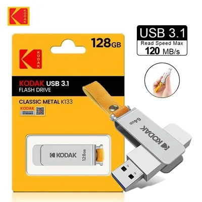 3PCS Kodak USB3.1 K133 Flash Drive Metal 64GB 256GB 128GB High Speed Memory Rotating USB Stick on PC