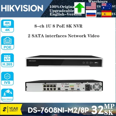 Hikvision 32MP 8-ch 1U 8 PoE 8K NVR DS-7608NI-M2/8P NVR 8-ch Camera inputs Network Video Recorder