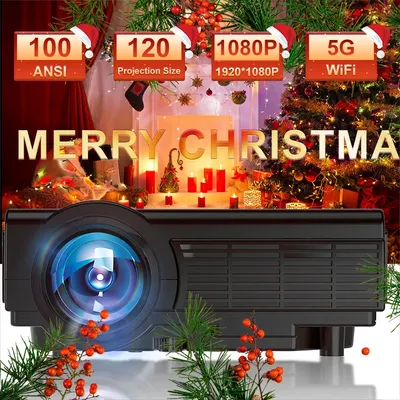 Christmas Full HD Portable LED Projector 1920*1080P 5G WiFi BT5.0 Auto Focus Video Movie Projector