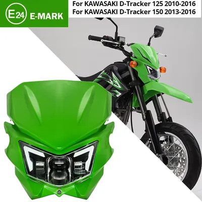 E24 LED Headlight DRL Dirt Bike Projector With Green Mask For Kawasaki KLX 125 2010-2017 KLX 450R